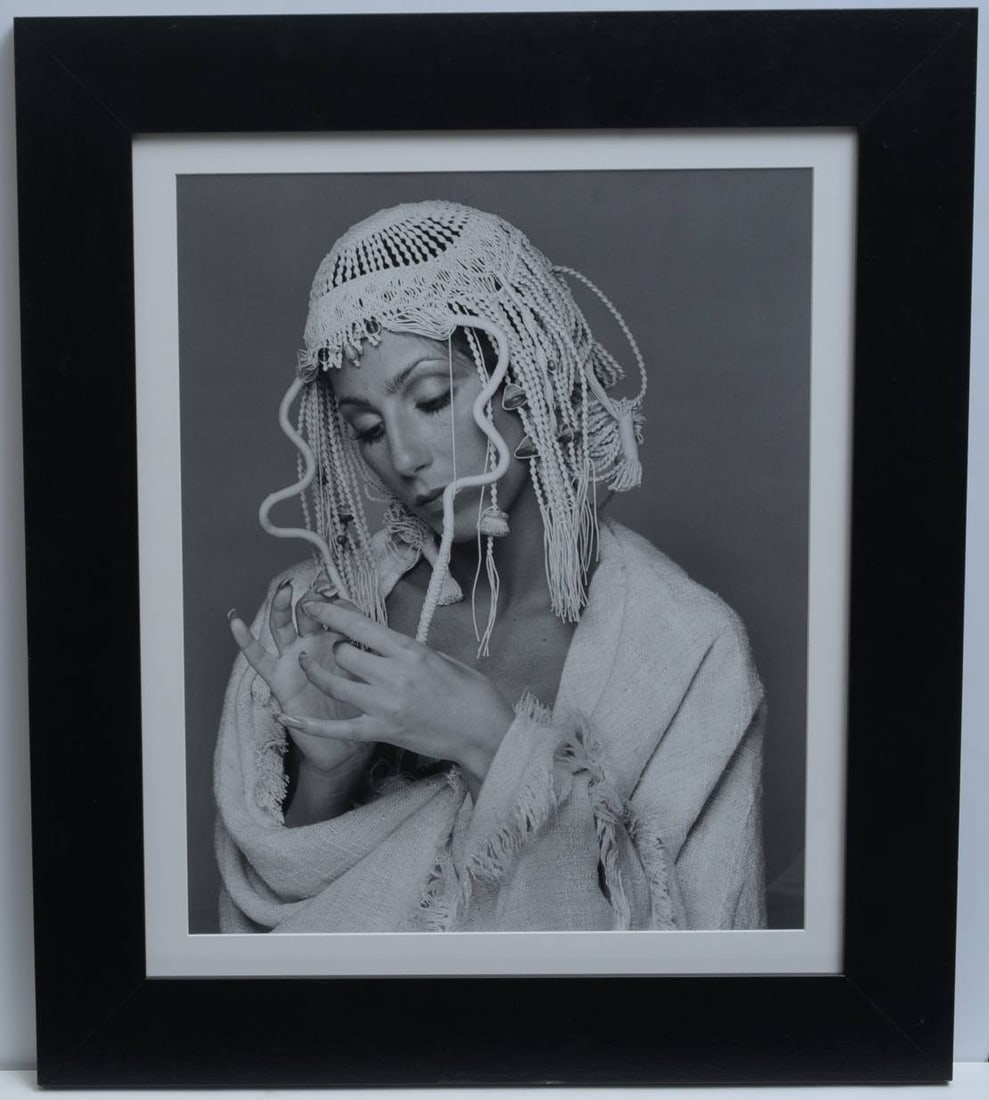 Francesco Scavullo original photograph - CHER wearing Bob Mackie: Francesco Scavullo original photograph - CHER wearing Bob Mackie 21"x17" sight, framed to 29 3/4" x 25 3/4" with Scavullo Estate backstamp signed by his partner Sean Byrnes, dated 2004, from an editio