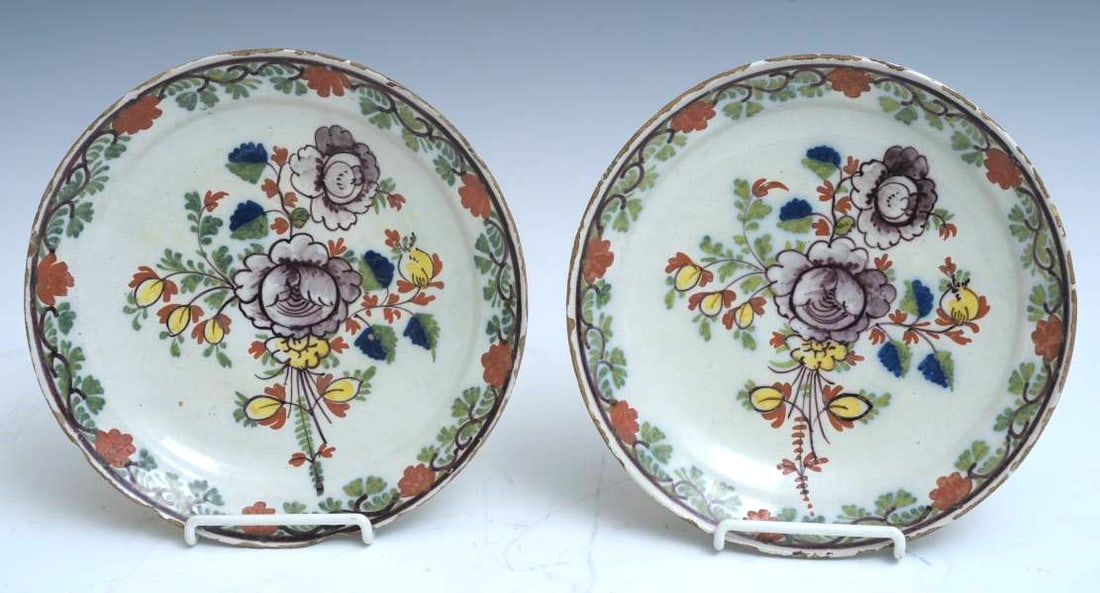 Pair of Antique Dutch Delft Polychromed Faience Plates, 18th century (1 of 4)