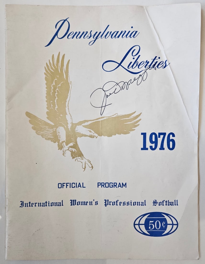 Joe DiMaggio signed program, Pennsylvania Liberties, 1976, Softball COA (1 of 4)