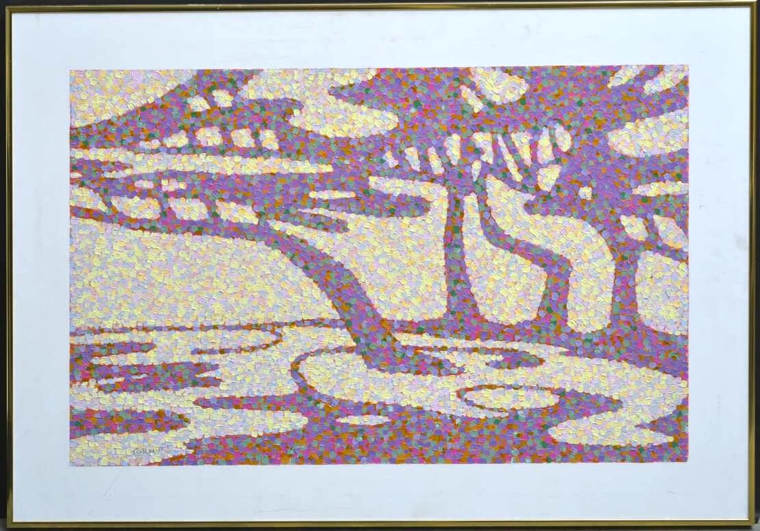 Roger Cornut (Born 1925) Pointillist Landscape in Lavender (1 of 3)