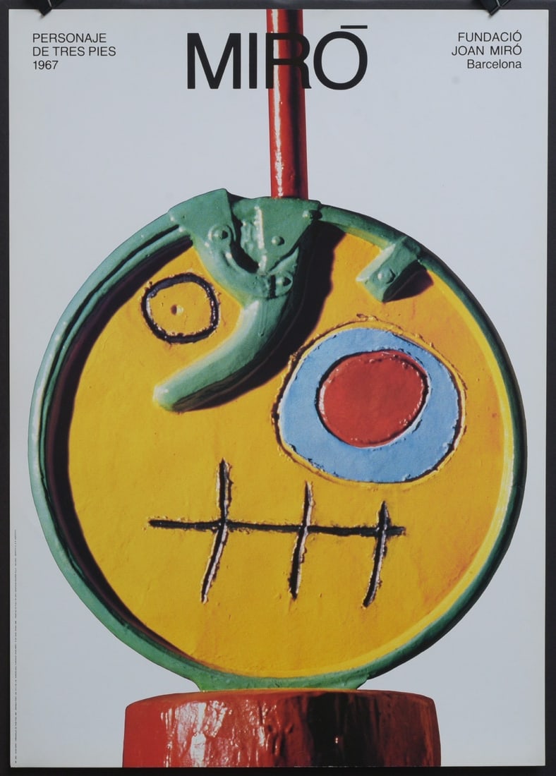 JOAN MIRO, "Personaje De Tres Pies" Exhibition Poster, Arti Grafiche Ricordi, 1967: JOAN MIRO, "Personaje De Tres Pies" Exhibition Poster, Arti Grafiche Ricordi (p44) 34"x24" printed by Arti Grafiche Ricordi, Grafica G&R Association, Milan, Italy 1967 unframed ships rolled in a harde