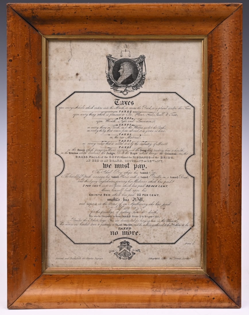 ENGLISH TAX PROTEST Satirical Broadside, circa 1830 (1 of 4)