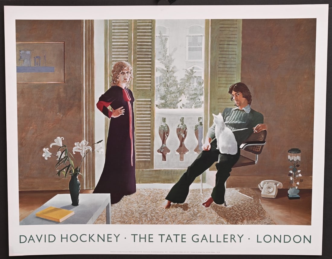 DAVID HOCKNEY Exhibition Poster, Tate Gallery: DAVID HOCKNEY Exhibition Poster, Tate Gallery, 1977 (p53A) Mr and Mrs Clark and Percy 22"x28" printed by The Hillingdon Press unframed ships rolled in a hardened tube IN HOUSE SHIPPING W/I continental