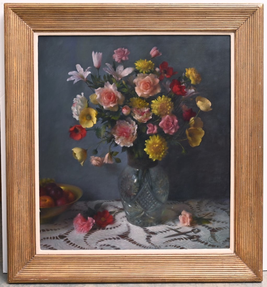 AMERICAN SCHOOL, Floral Still Life with scissors (1 of 9)