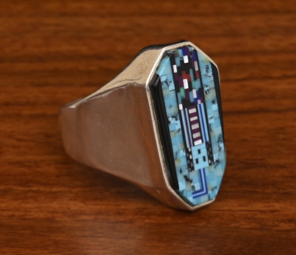 Chester Nez Multi Stone Inlay "Yei" Sterling Silver Ring, Navajo artist (1 of 5)