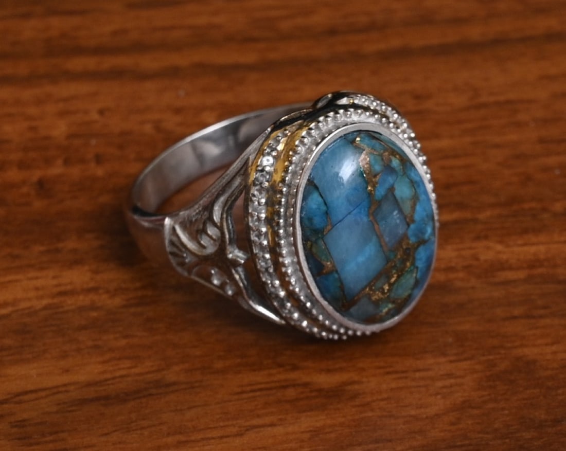 Native American Sterling Silver Turquoise Ring with Diamonds (1 of 1)