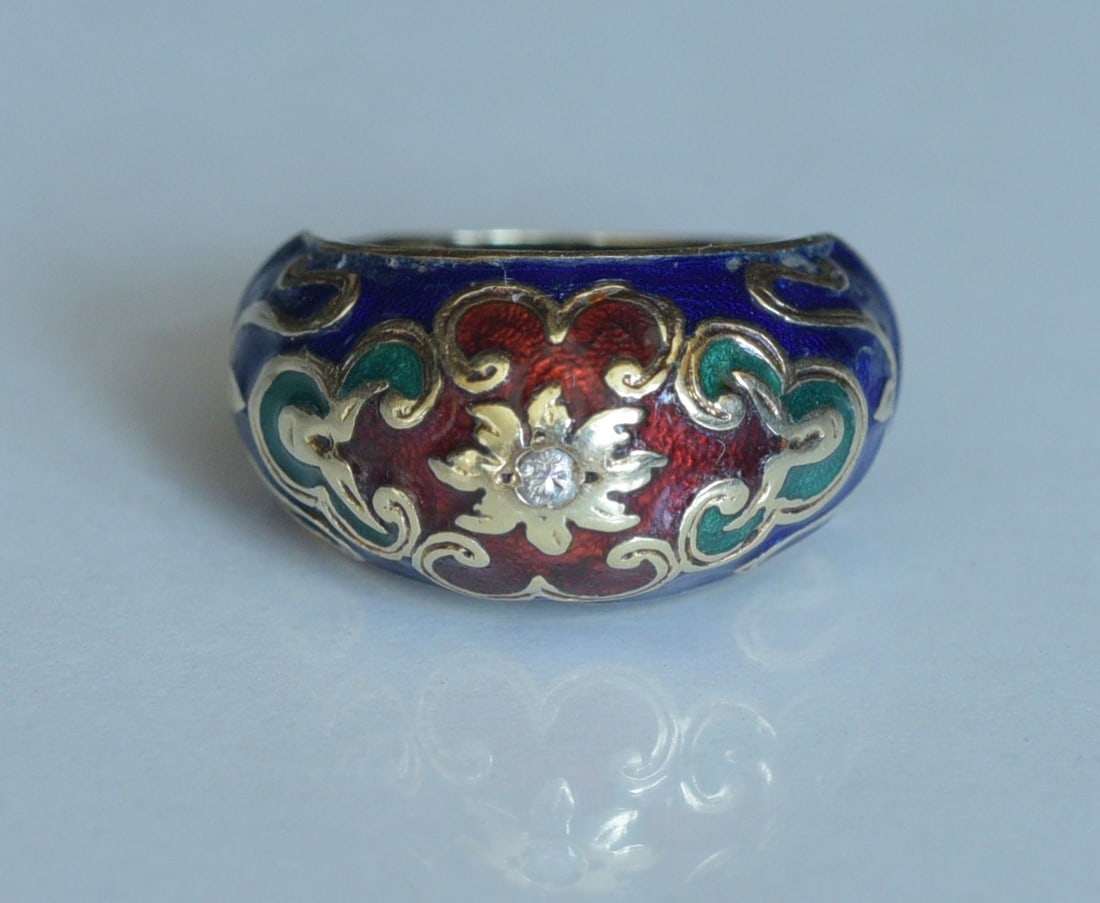 14k Gold Enameled and Diamond Ring (1 of 3)