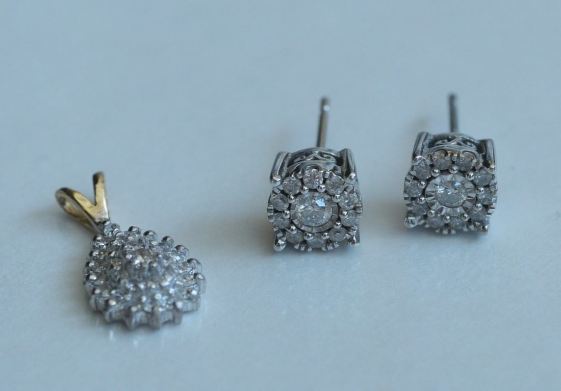 14k Gold Diamond Pendant and Earrings (1 of 2)