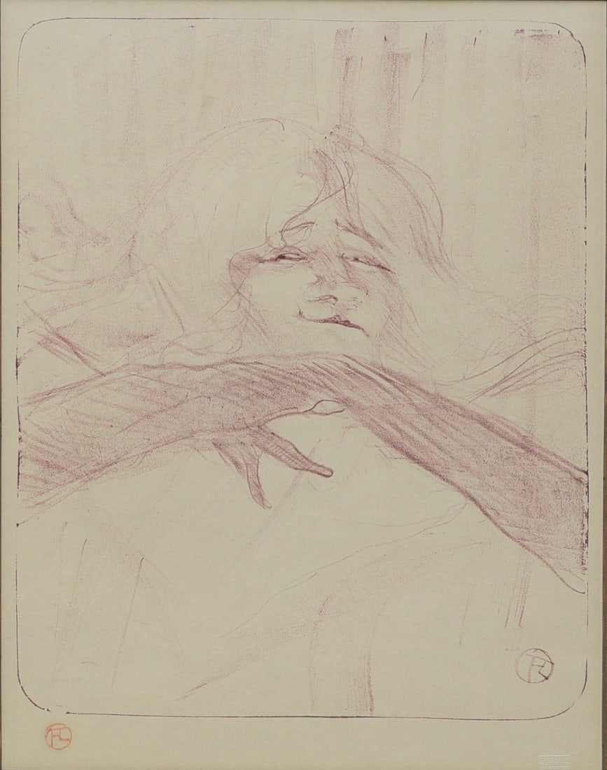 HENRI DE TOULOUSE-LAUTREC, (1864-1901) Linger, Longer, Loo: HENRI DE TOULOUSE-LAUTREC, (1864-1901) Linger, Longer, Loo from Yvette Guibert 11 3/4" x 9 1/2" lithograph printed on wove paper in violet, 1898 with the artist's red stamp and with the Leicester Gall