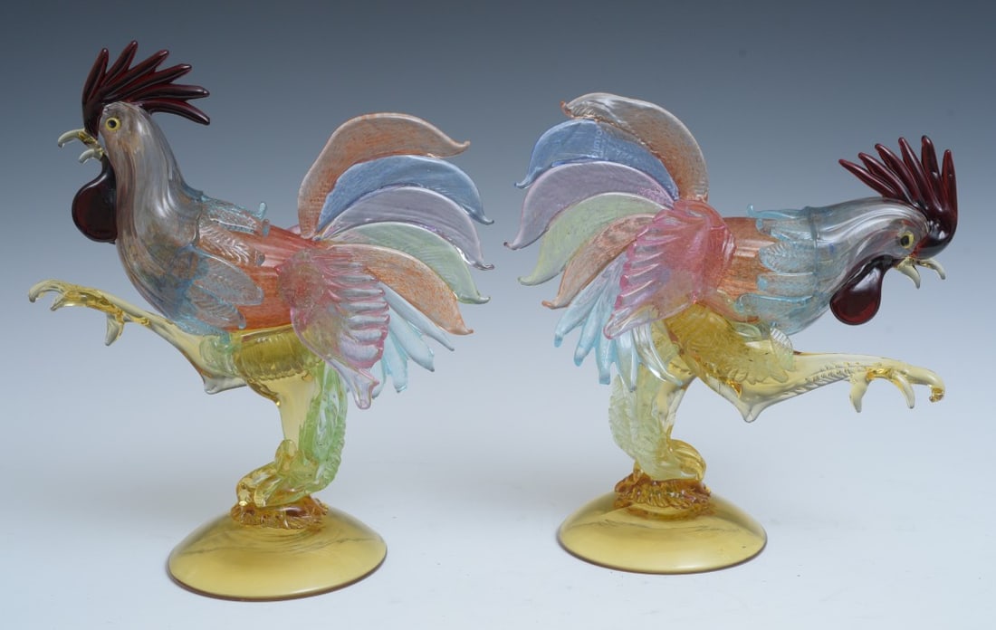 PAIR OF MURANO GLASS ROOSTERS, by Formia (1 of 4)