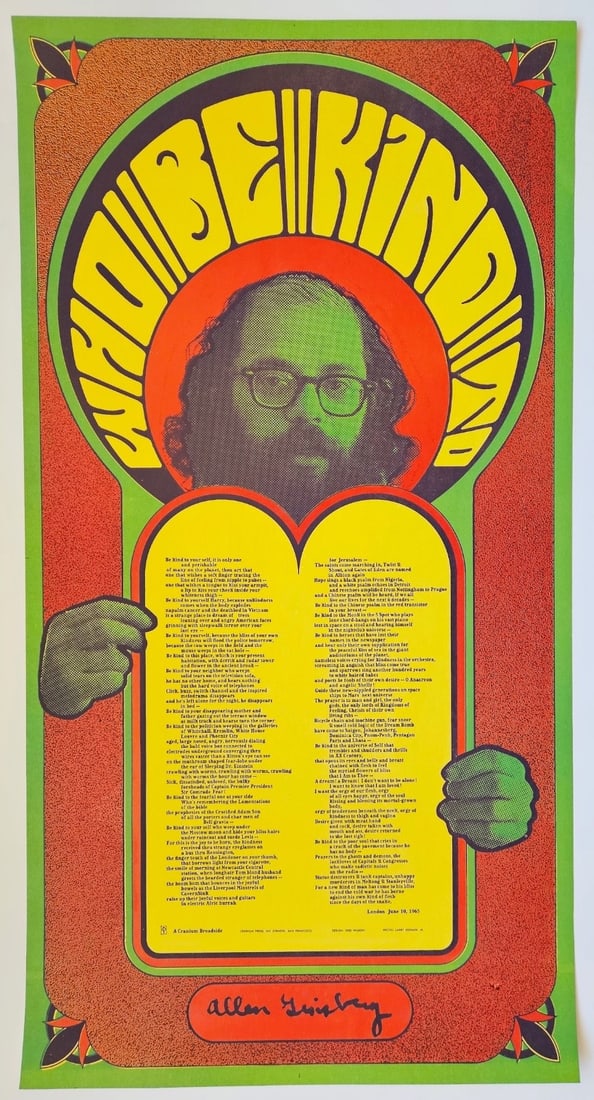 ALLEN GINSBERG poster, "Who Be Kind To", 1965 (1 of 2)