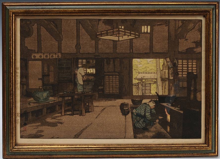 Hiroshi Yoshida: Farmhouse 9 1/2" x 14 1/2" woodblock print pencil signed lower right estimate 300/500 Shipping available within the Continental USA (excludes insurance) $40. International shippers are responsible for