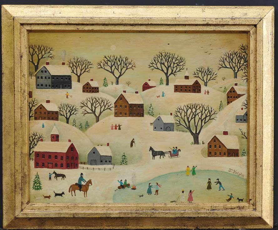 Jacob Knight: Folk Landscape in Winter 11" x 14" oil on panel signed lower right estimate 500/750 Shipping available within the Continental USA (excludes insurance) $55. International shippers are responsible for a