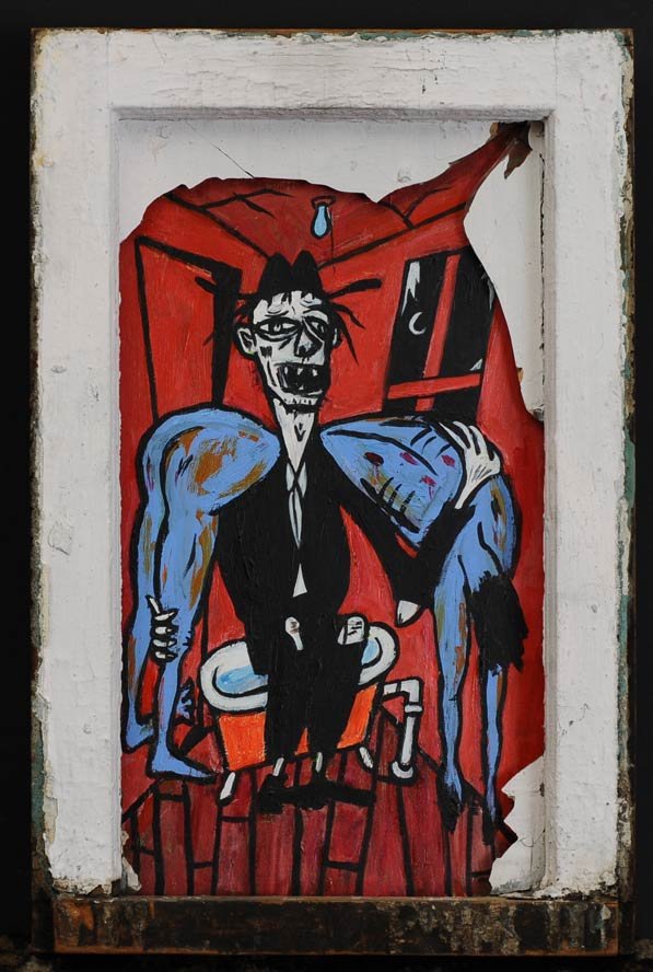 Rick Prol: Untitled acrylic on wood and broken window 23" x 15" overall estimate 800/1200SHIPPING INFORMATIONShipping available within the Continental USA (excludes insurance) $60. International shippers are res