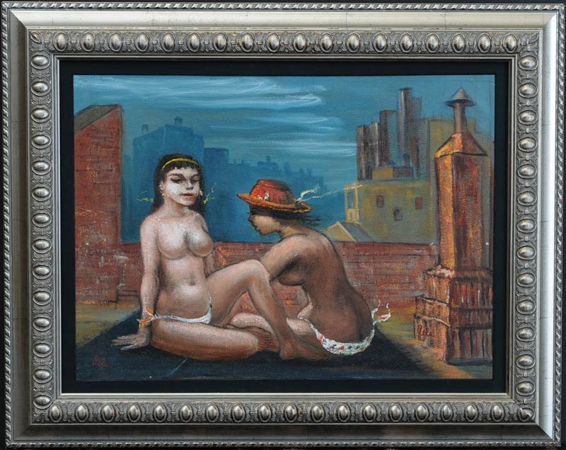 Albert Pels: Sun Worshipers on Tar Beach, New York 18" x 24" oil on board signed lower left estimate 400/600 SHIPPING DETAILS: Buyer is responsible for arranging 3rd party shipping.