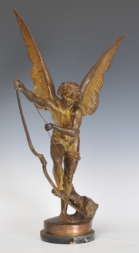 Mare Cassavetti: Cupid 25" high, patinized metal circa 1900 estimate 250/350 SHIPPING DETAILS: Buyer is responsible for arranging 3rd party shipping.