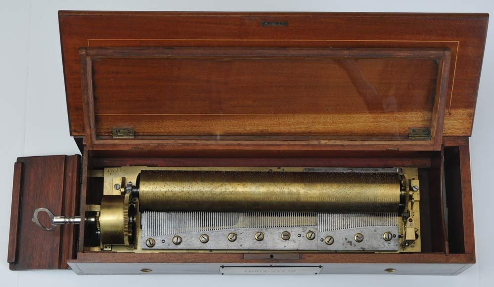 Victorian Key-Wind "Forte-Piano" Music Box: with 13 5/8" cylinder and inlaid lid circa 1870 estimate 800/1200