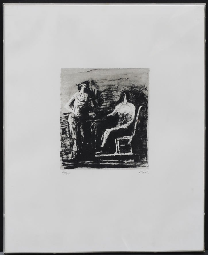 Henry Moore: Two Figures at a Table 7 3/4" x 6 3/4" lithograph pencil signed lower right from an edition of 50 estimate 1000/1500