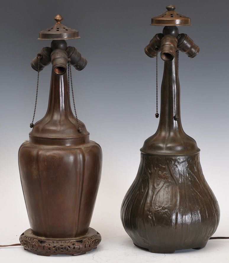 Pair of Handel Lamp Bases: one with Chinese motif larger 23" high estimate 500/750