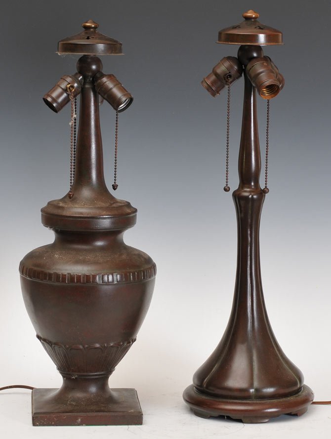 Pair of Handel Lamp Bases: one with classical urn form larger 23" high estimate 500/750