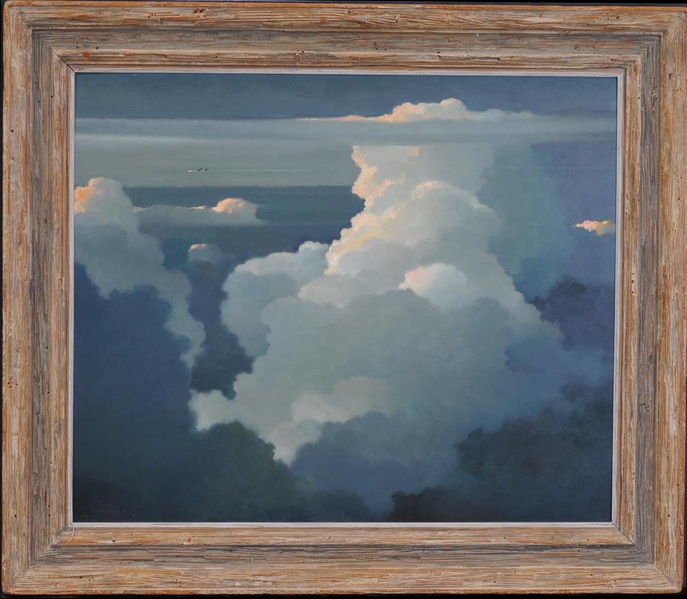 Eric Sloane: Cloudscape with Airliner 28" x 33 1/2" oil on masonite signed lower left estimate 3000/5000