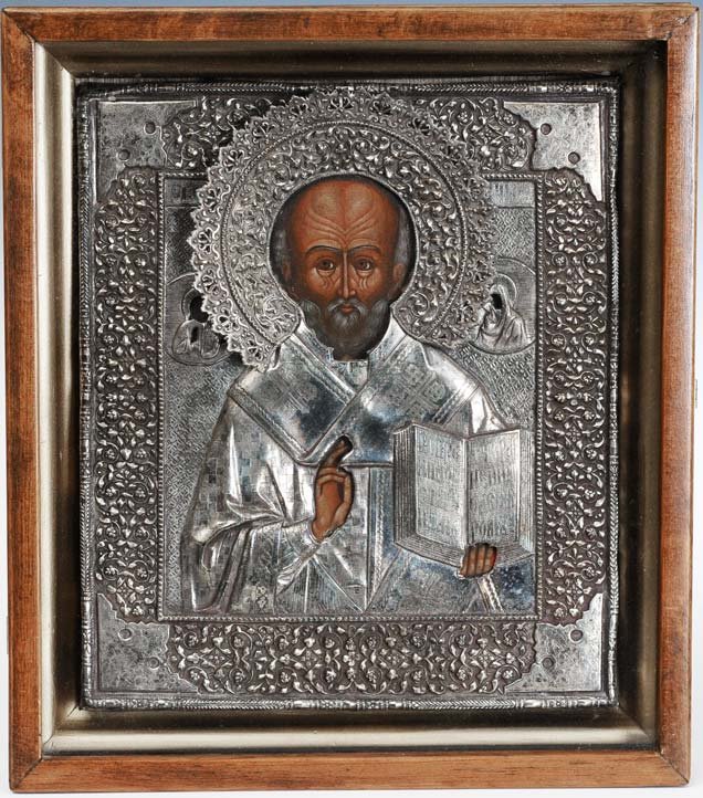 Russian Icon of St. Nicholas: 12" x 10 1/4" 19th century estimate 800/1200