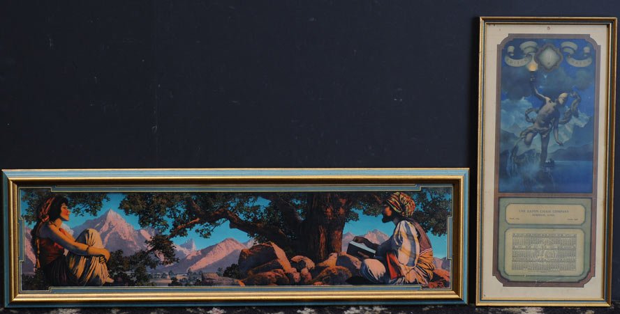Maxfield Parrish: Horizontal Scene published by Crane 6 1/2" x 29" together with Edison Mazda calendar 19" x 8 1/2" estimate 300/500