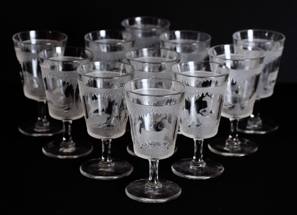 Set of 11 American Pressed Glass Goblets: polar bear pattern 6" high late 19th century estimate 300/500