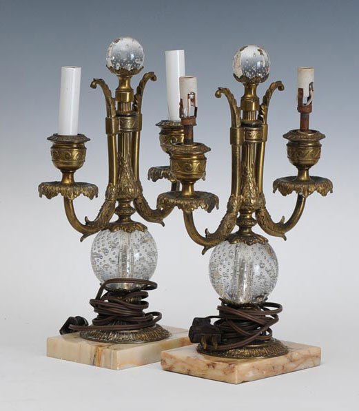 Pair of Pairpoint Lamps with Marble Bases: 14" high early 20th century estimate 200/300