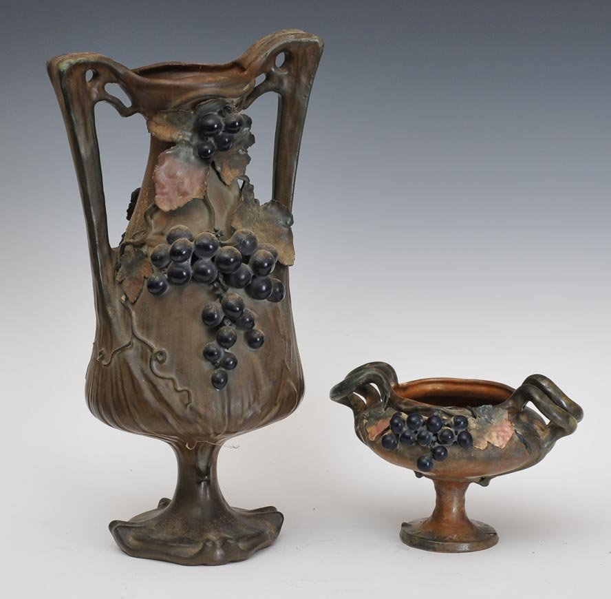 Pair of Amphora Vases: with applied grapes largest 18" high estimate 200/300