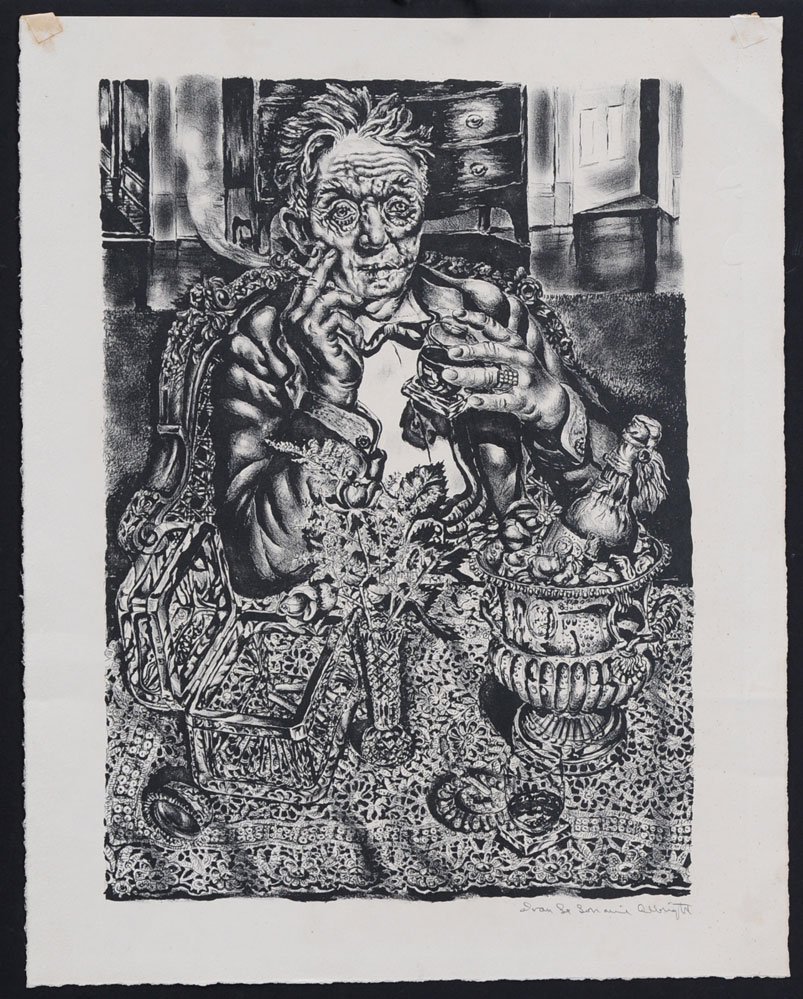 Ivan Le Lorraine Albright: Self Portrait- 55 Division Street published by Associated Artists and retaining original mat and label (never framed) 14" x 10" lithograph pencil signed lower right estimate 1200/1800 Shipping availab