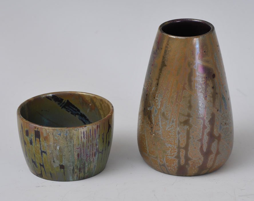 Clement Massier: two crystaline vases 4 5/8" and 2" high early 20th century, estimate 300/500