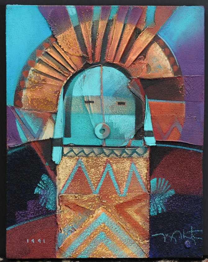 Tony Abeyta: Kachina 28" x 22" oil and sand on canvas signed lower right, dated 1991, estimate 800/1200
