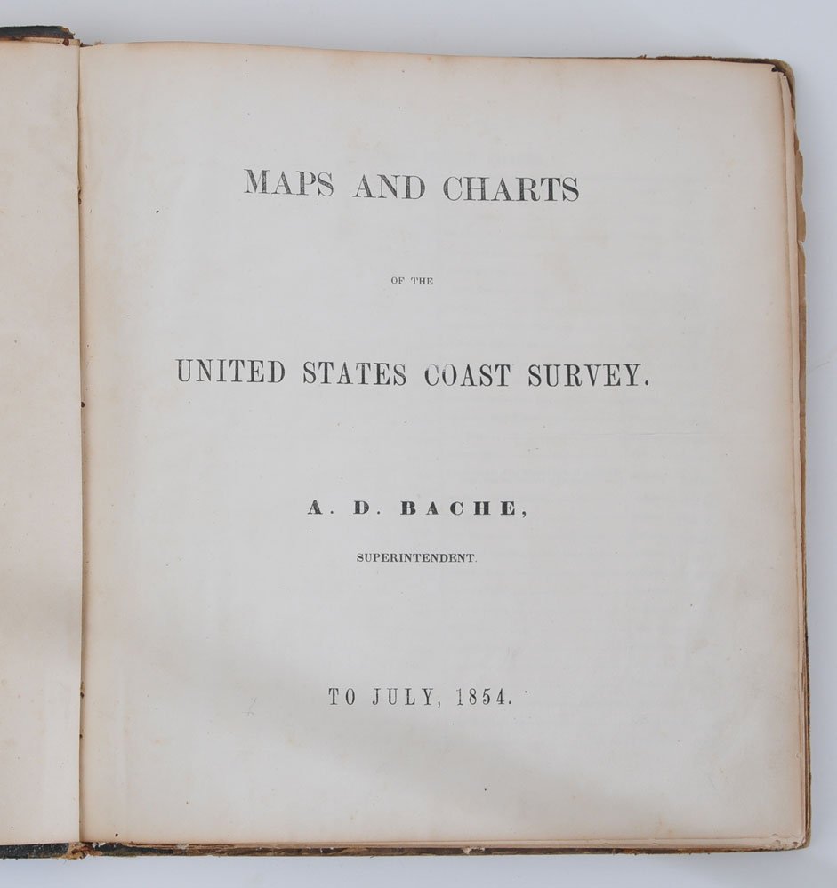 Maps & Charts of the US Survey, 1854: with numerous fold out nautical maps and charts (59 total) retains original marbleized boards 12" x 10 1/2", estimate 750/1000