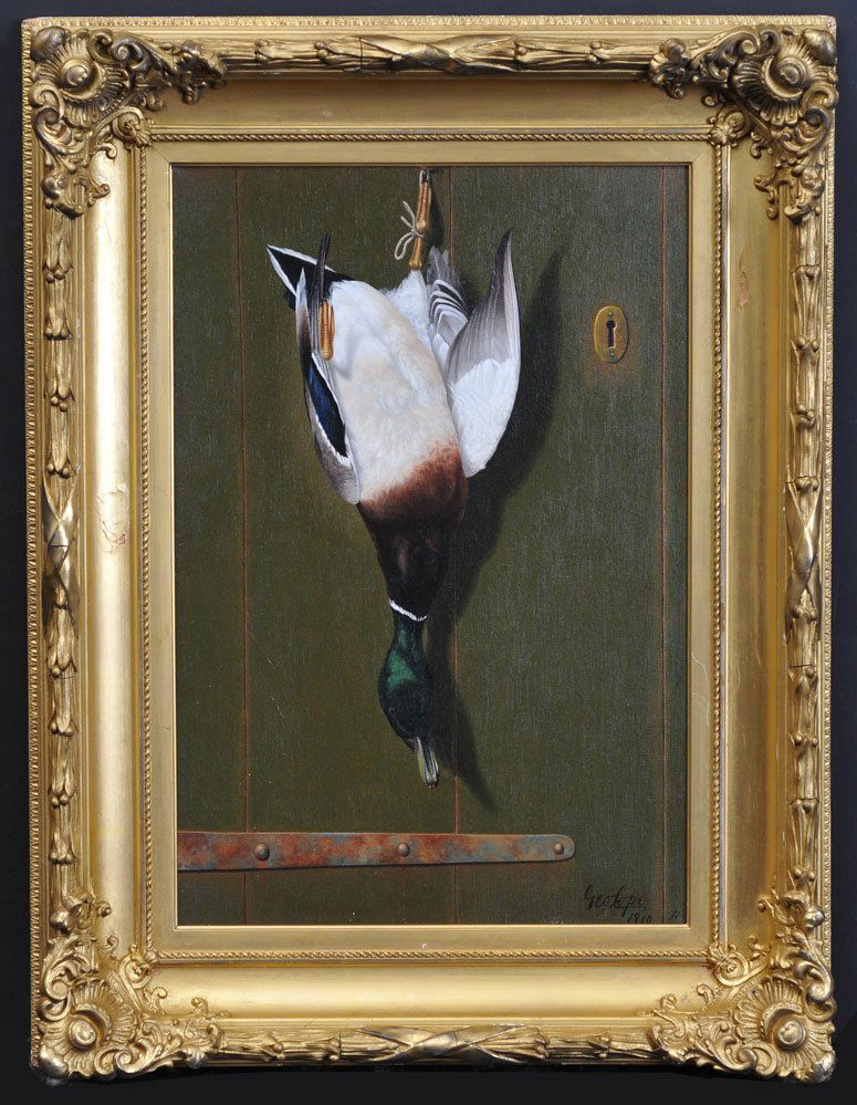 George Cope: Trompe L'oel with Mallard Hanging on Door 22" x 15" oil on canvas signed lower right and dated 1910, estimate 6000/9000