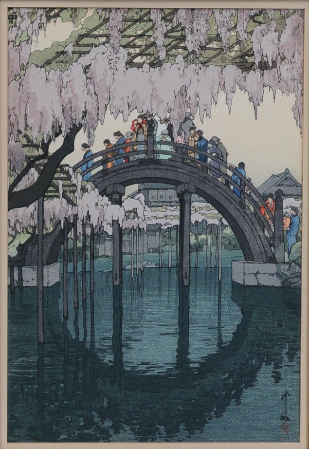 Hiroshi Yoshida: Kamiedo Bridge, 1927 14" x 9 1/2" sight, estimate 500/750