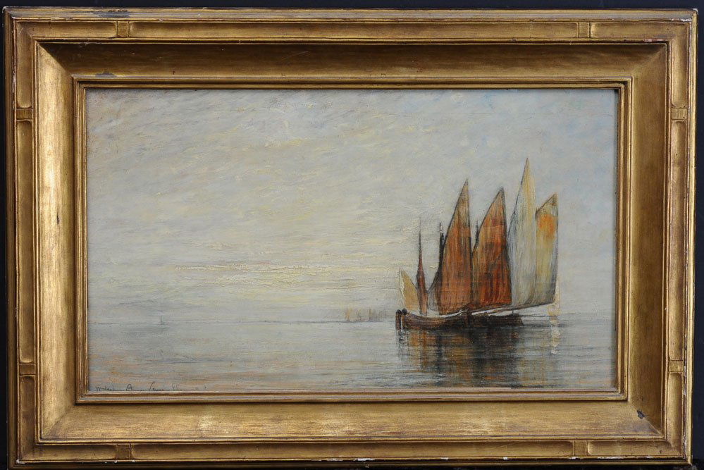 William Gedney Bunce: Venetian Sailboats 14 1/2" x 25" oil on board signed lower left, estimate 750/1000