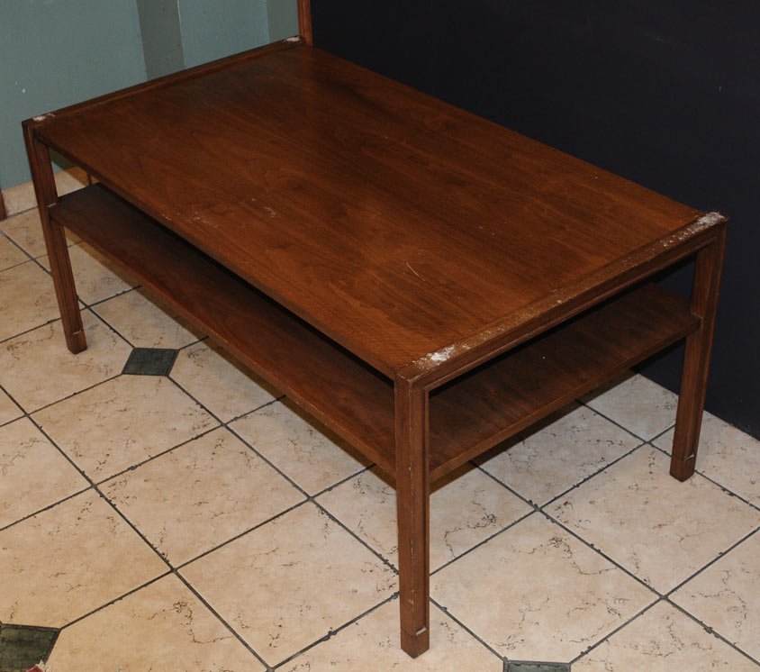 Dunbar Walnut Coffee Table: by Edward Wormley with storage shelf 48"x27" x 20", circa 1960, estimate 250/350