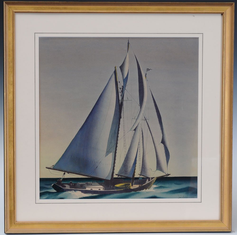 Sandor Bernath: Sailboat 16" x 16" watercolor signed lower right, estimate 400/600