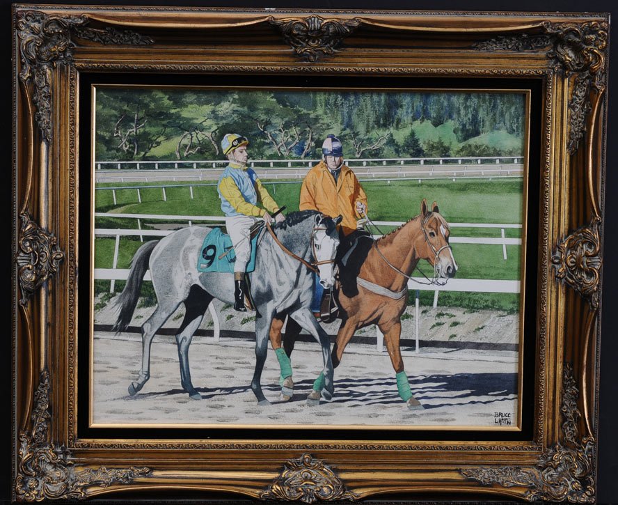 Bruce Lattig: Ready To Race 22" x 28" watercolor signed lower right, estimate 300/500