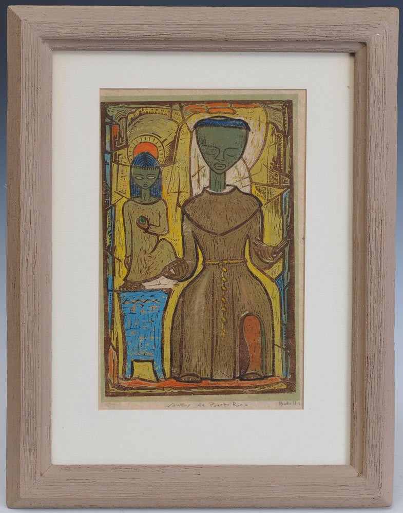 Angel Botello: Santos De Puerto Rico 13 1/2" x 9" woodblock print pencil signed lower right estimate 800/1200