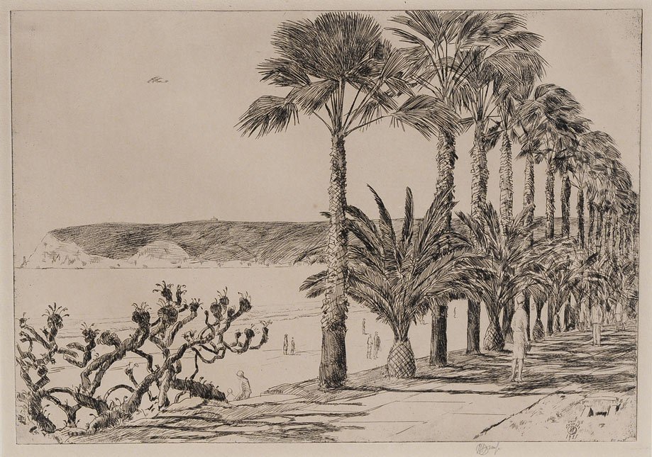 Childe Hassam: Point Loma 9 1/8" x 13" etching 12 7/8" x 15 5/8" sheet size pencil signed lower right with artist's cypher titled lower left with pencil notations along bottom edge, unframed estimate 3000/5000