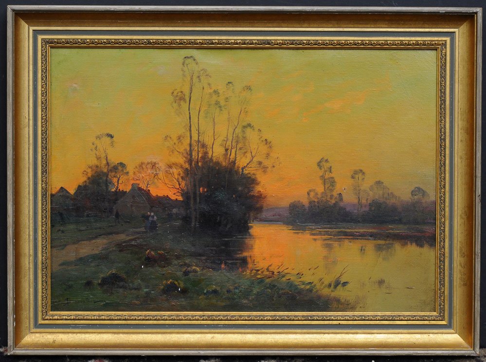 Dutch School: Landscape with Village 15" x 21" oil on canvas signed lower left estimate 500/750
