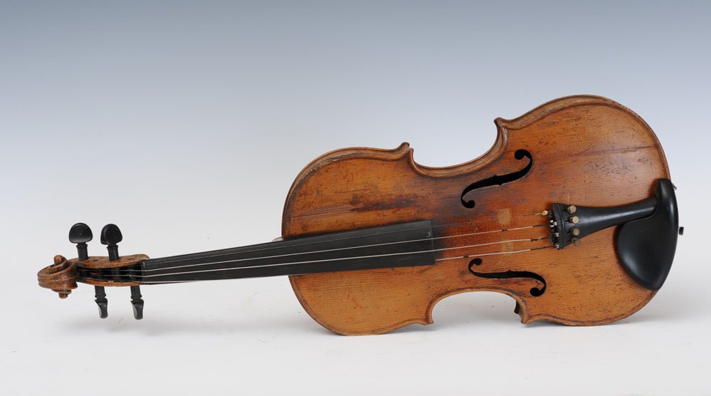 Violin: labeled Nicholas Amatus Cremonen Hierohym 23 1/2" long with wooden case and unsigned bow 19th century estimate 400/600