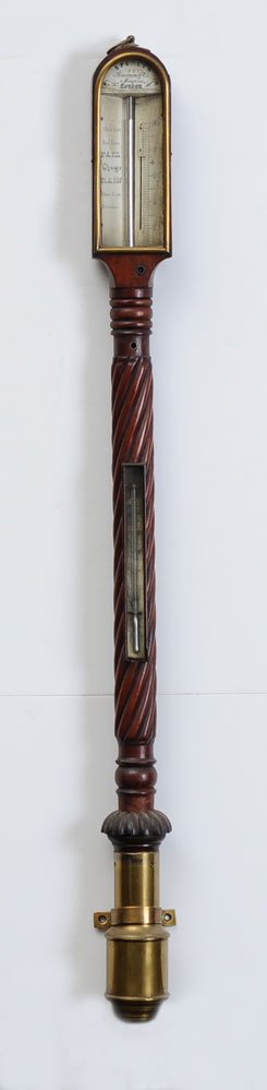English Mahogany Marine Barometer: Spencer & Browning, London with bone scale, thermometer, 37" long early/mid 19th century estimate 1000/1500