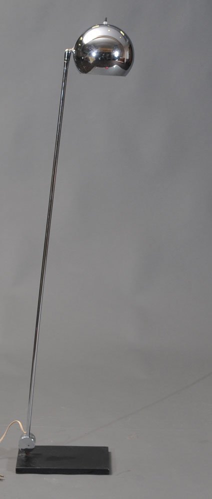 Robert Sonneman: modernist iron and chrome floor lamp with ball shade 53" high circa 1960 Robert Sonneman