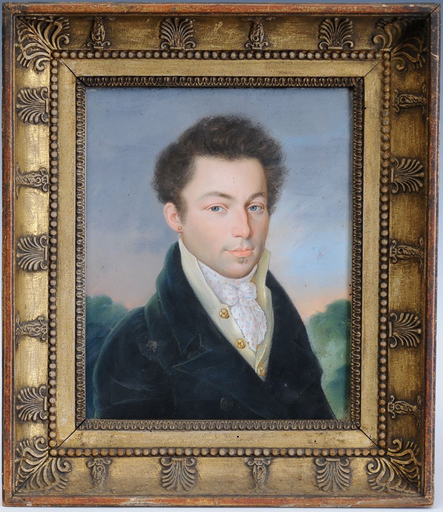 Continental School: Portrait of a Gentleman 11" x 9" pastel on paper circa 1820 Continental School