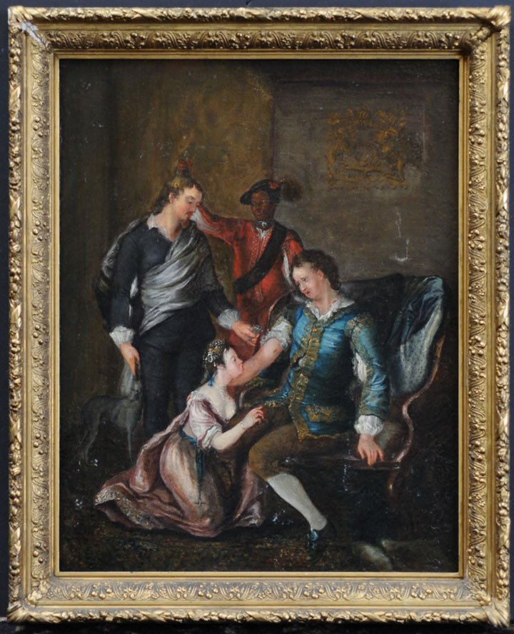 Continental School: Genre Scene 25" x 20" oil on canvas unsigned 19th century Continental School