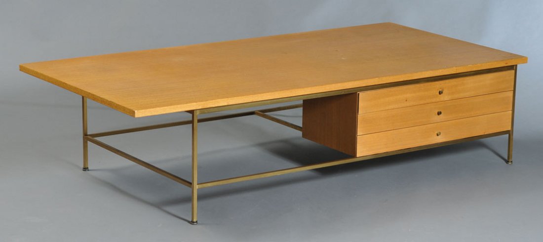 Paul McCobb Coffee Table: with three drawers manufactured by Calvin, Grand Rapids, MI 66" x 32", 16 1/4" high circa 1960