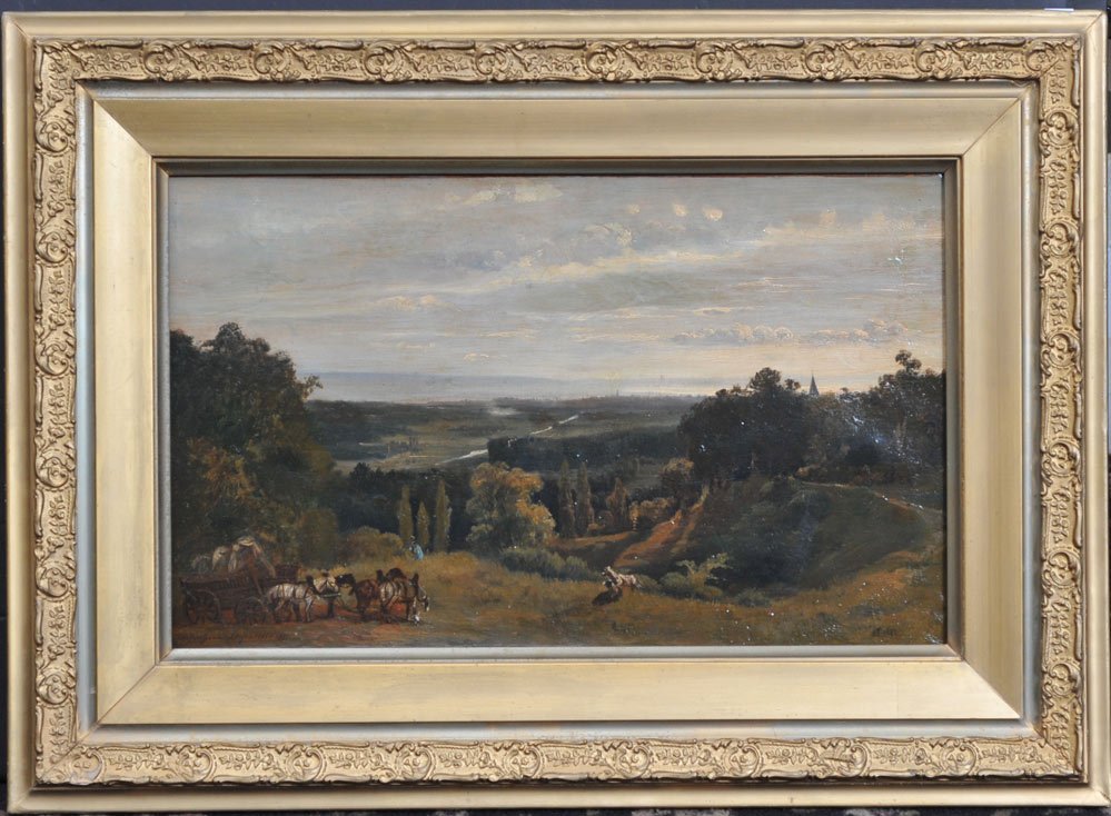 Theodore Rousseau: Ingeuville 15" x 24 1/2" oil on canvas signed and dated 1861 lower left